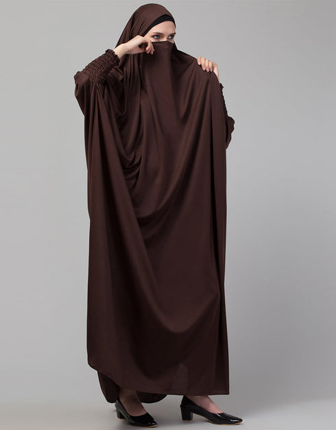 Muslimah Smoking Sleeve Tie at Back Ready To Wear Instant Full Size Jeresy JiIbab Back View
